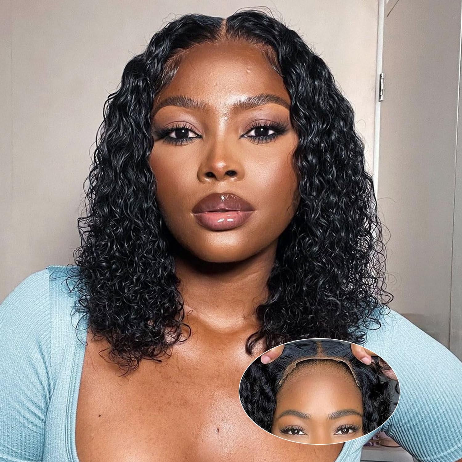 Curly Bob Wig Synthetic Wig Deep Wave 13x6 HD Lace Front Wigs For Black Women Hair Pre Plucked Wear And Go Glueless Short Wet And Wavy Chocolate Brown 12 Inch