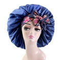 thumbnail image 1 of Curly Braid Hair African Headscarf Hat Ethnic Style with Head Tie Band Printing Silky Night Sleeping Cap Wide Edge Wrap Bonnet Large Satin Bonnet Women NAVY BLUE, 1 of 8