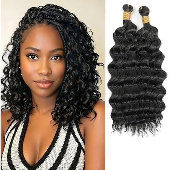 Curly Braiding Hair Crochet Hair for Black Women 12 Inch 2 Packs Boho Hair for Braiding Deep Wave  Hair Extensions for Braids Water Wavy(12 Inch, 1B)