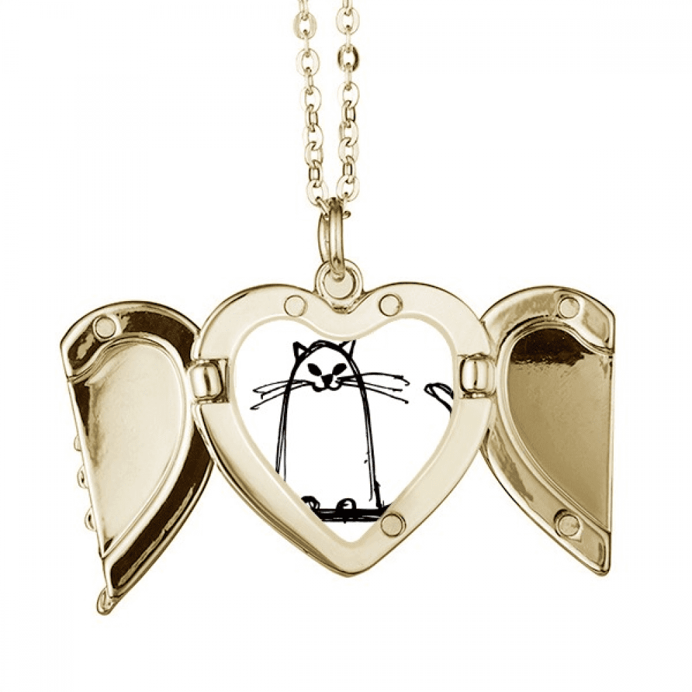 Curly Cat Sle Sit Line Art Deco Fashion Folded Wings Peach Heart ...
