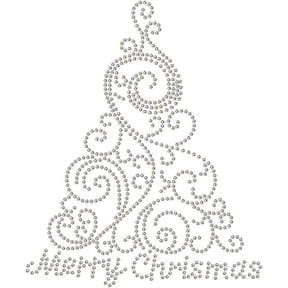 Curly Christmas Tree Rhinestonet Iron on Transfer 11.7x8.3 Inch Heat Transfer Decal Bling Patch Clear Rhinestone Template Clothing Repair Applique for T-Shirt Clothing Pants Bags diy
