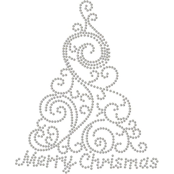 Curly Christmas Tree Rhinestonet Iron on Transfer 11.7x8.3 Inch Heat Transfer Decal Bling Patch Clear Rhinestone Template Clothing Repair Applique