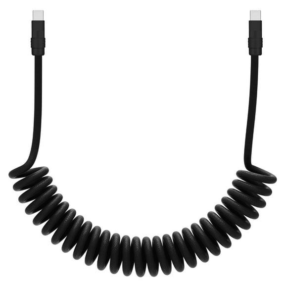 Curly Chubby 240W USB C to USB C Retractable Fast Charging Cable for Car Durable Coiled Cord, Black-Black