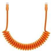 Curly Chubby 240W USB C to USB C Retractable Fast Charging Cable for Car Durable Coiled Cord, Orange-Orange