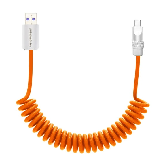 Chubby Cable Curly Chubby-240W Retractable Fast Charging Cable for Car, Coiled Charge Cord Compatible with Car Durable USB-C Cable, USB-A to Type-C, 1.3FT-2.3FT, Orange