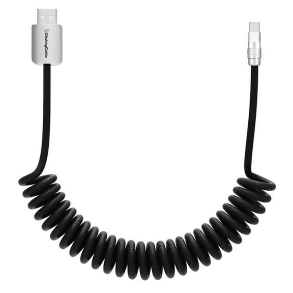 Chubby Cable Curly Chubby-240W Retractable Fast Charging Cable for Car, Durable Coiled Charge Cord Compatible with Car, Usb-a to Type-c, 1.3FT-2.3FT, Black
