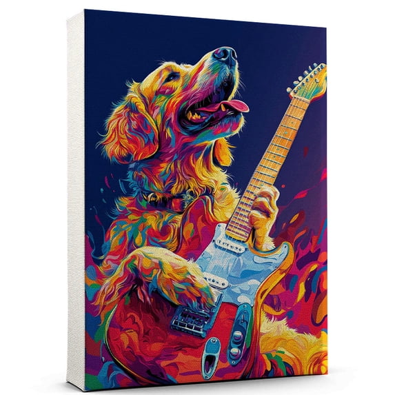 Curly Coated Retriever Dog Canvas Electric Guitar Canvas Size 8x12 – Funny Curly Coated Retriever Dog Canvas Wall Decor, Funny Dog Wall Art for Electric Guitar Room