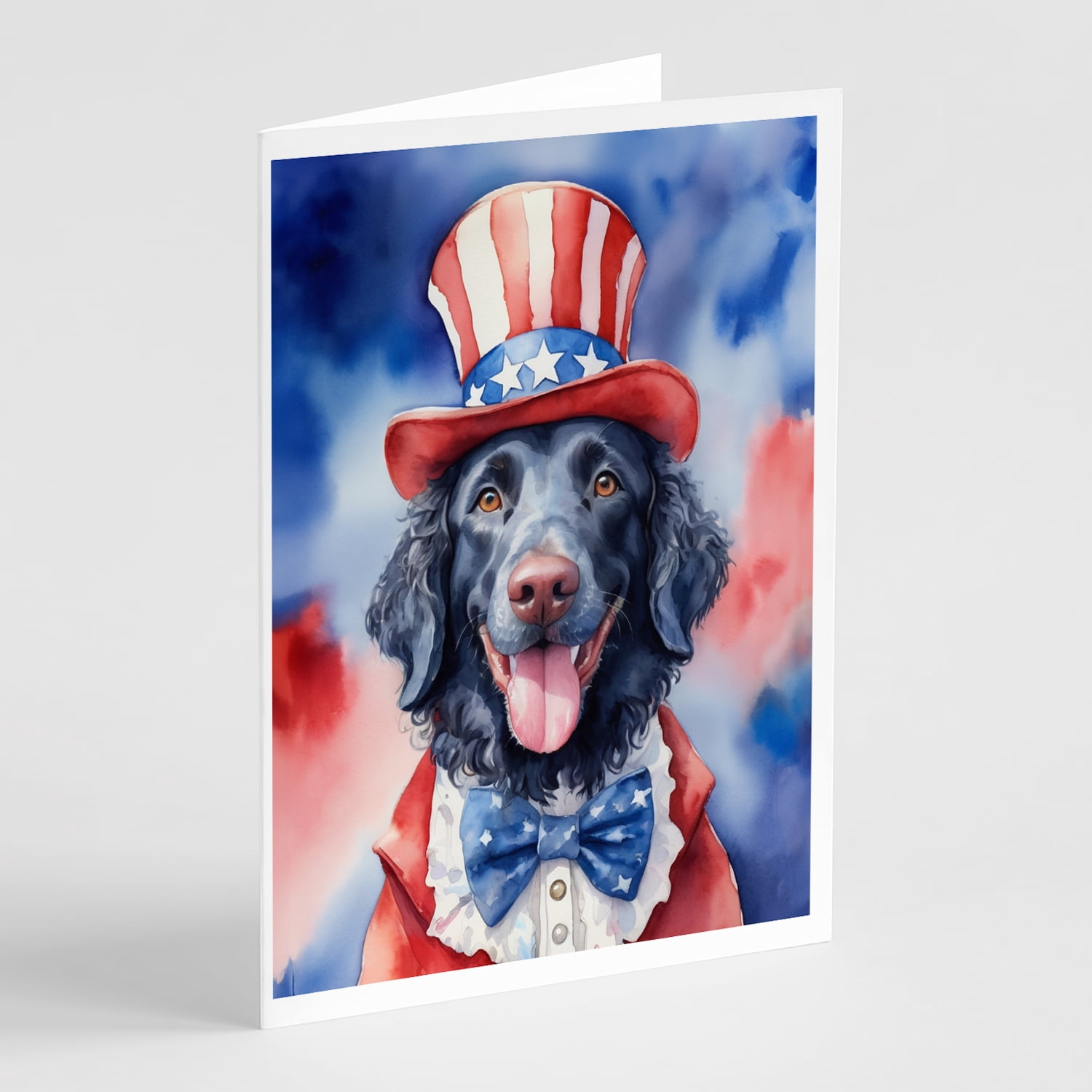 Curly-Coated Retriever Patriotic American Greeting Cards Pack of 8 7 in x 5 in