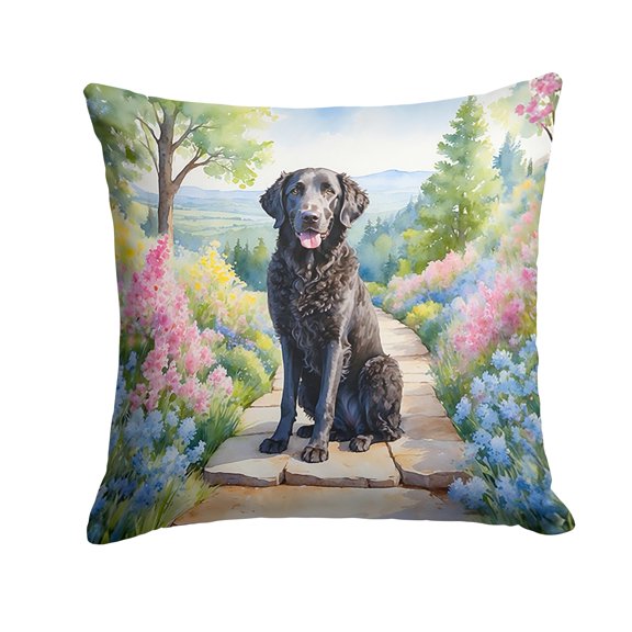 Curly-Coated Retriever Spring Path Throw Pillow 14 in x 14 in