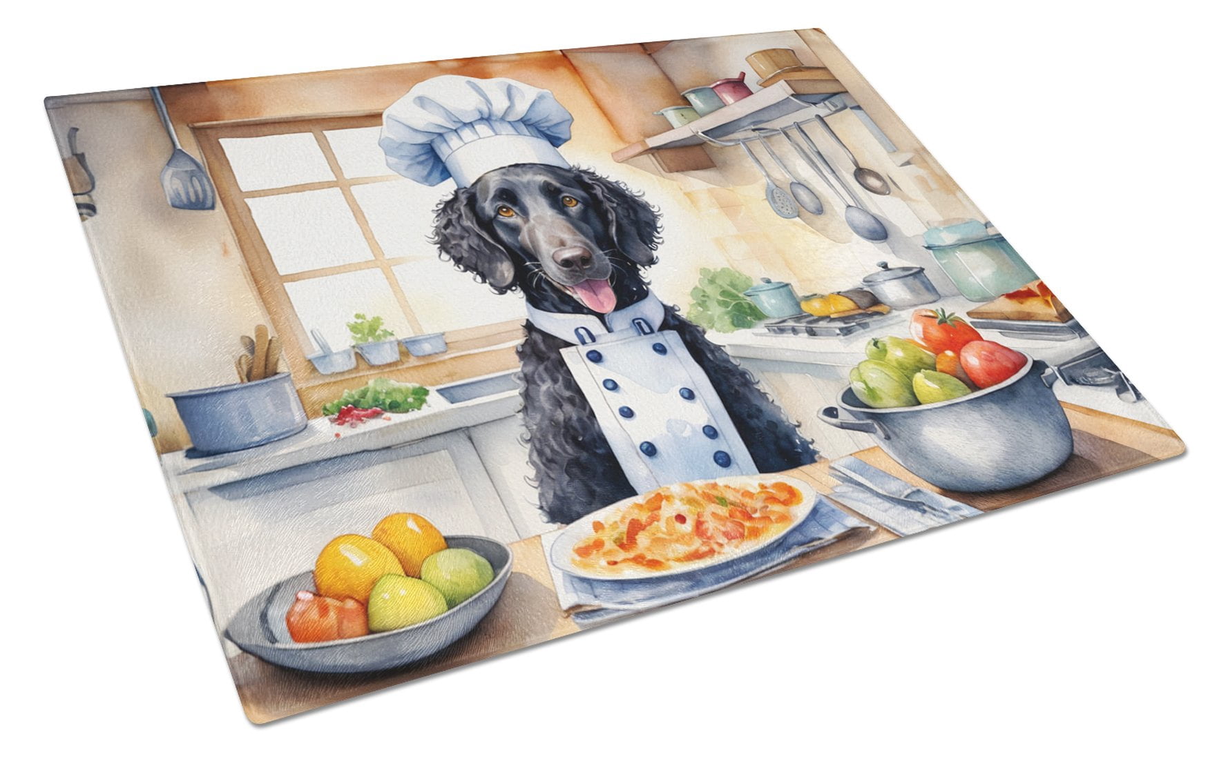 Curly-Coated Retriever The Chef Glass Cutting Board 12 in x 15 in