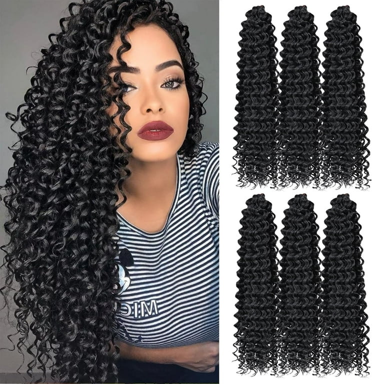 Curly Crochet Hair 22Inch 6Packs Deep Wave Crochet Braiding Hair Synthetic Ocean Wave Crochet Hair Extensions for Women 1B Natural Black 22 Inch 6pack Walmart