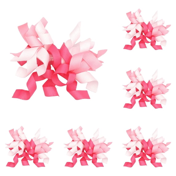 Curly Gift Bows, Pink Self Adhesive Ribbon Accents for Presents, Treat Bags, Cards and Holiday Craft Decor, 6 Count