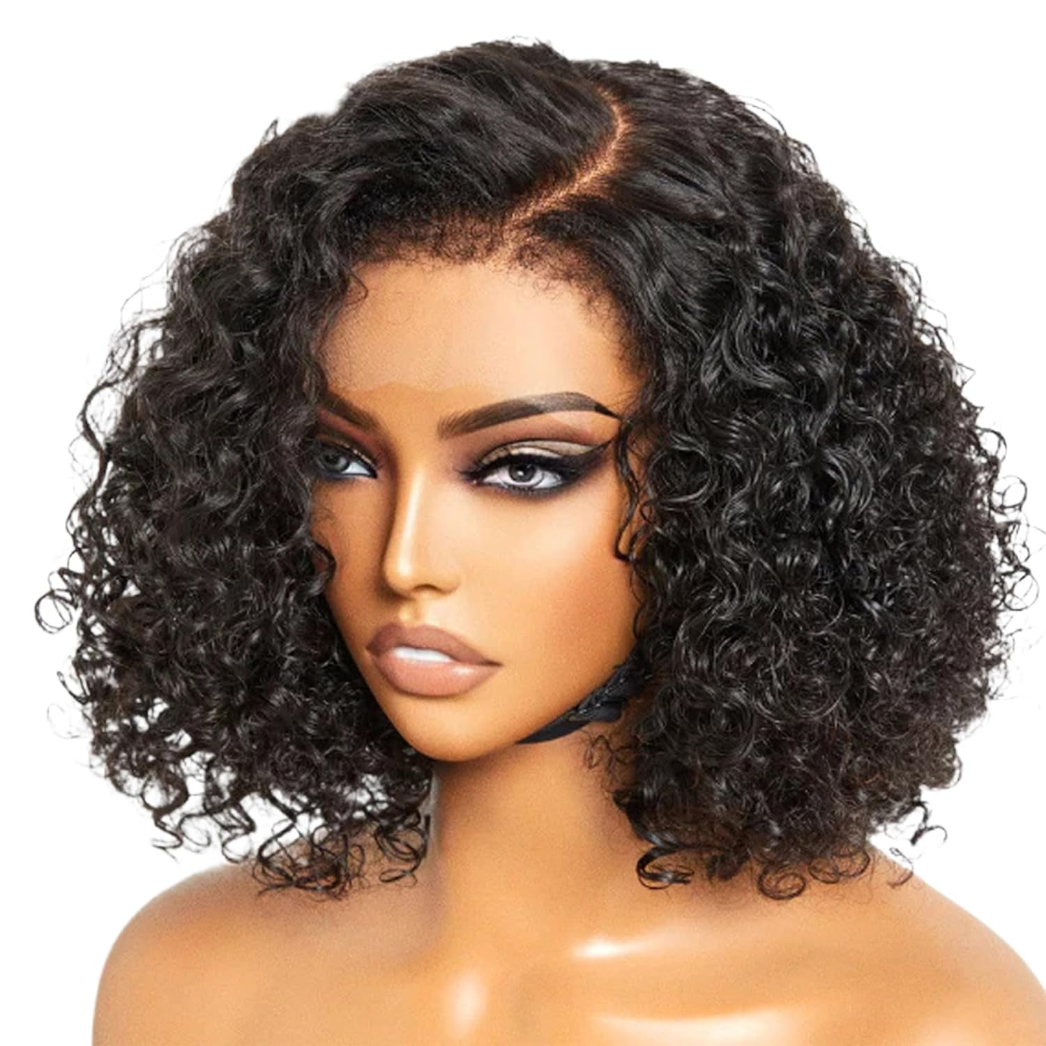 Curly Glueless Wigs Human Hair, 13x4 HD Lace Front Wigs Human Hair Pre Plucked, 180% Density Short Wave Wigs For Women (14 inch)