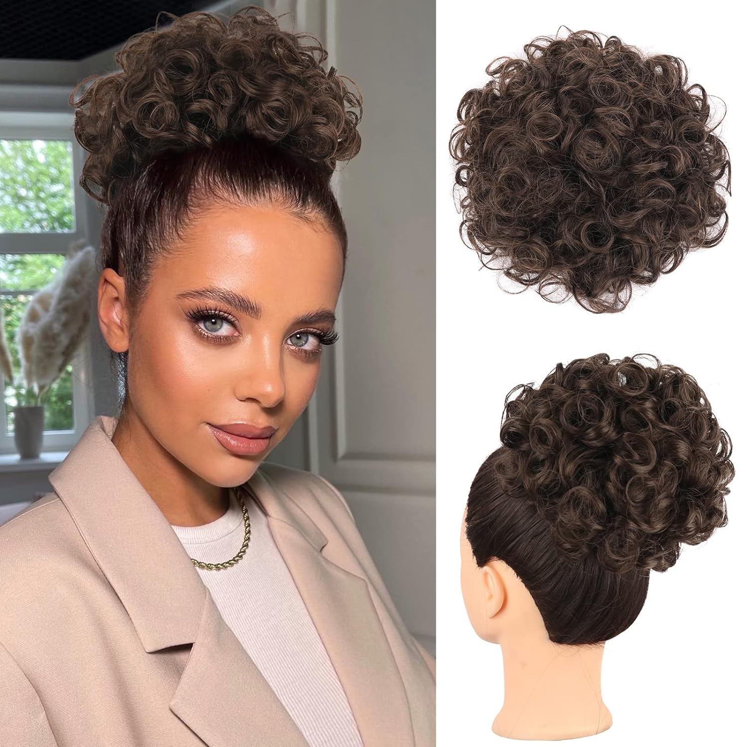 Curly Grey Hair Buns Messy Bun Hair Piece Clip in Synthetic Hair Pieces