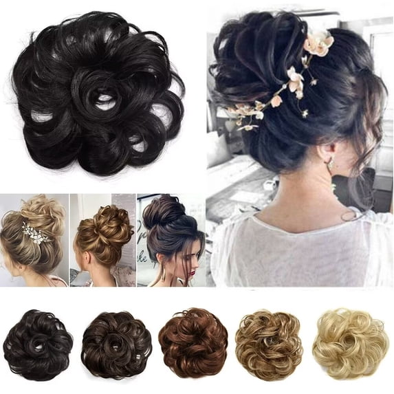 Curly Hair Bun Messy Synthetic Chignon Hairpiece Hair Bun Extensions R25# Bleach Brown & Light Bleach Blonde