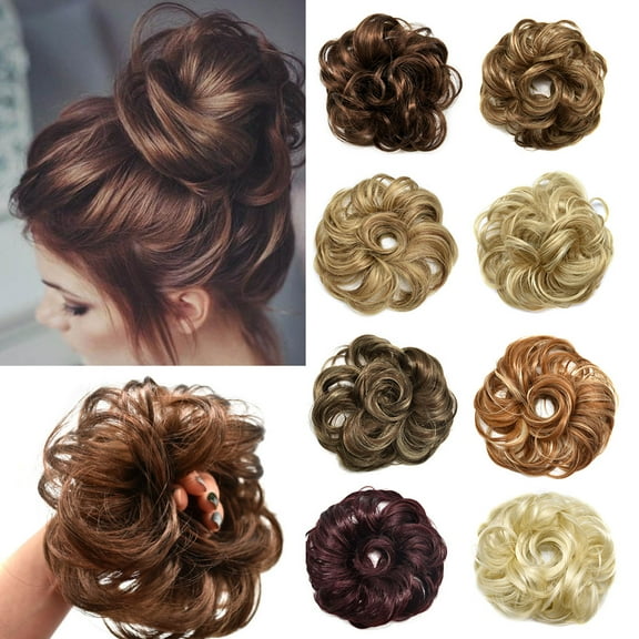 Curly Hair Bun Messy Synthetic Chignon Hairpiece Hair Bun Extensions R6/30 Dark Brown & Light Auburn