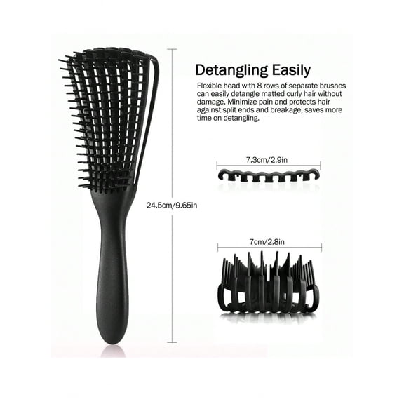 Curly Hair Detangling Brush, Flexible Bristle Comb for Afro Textured 3/7ABC Hair, Pain-Free Wet/Dry Detangler for Natural Hair Care(Black)