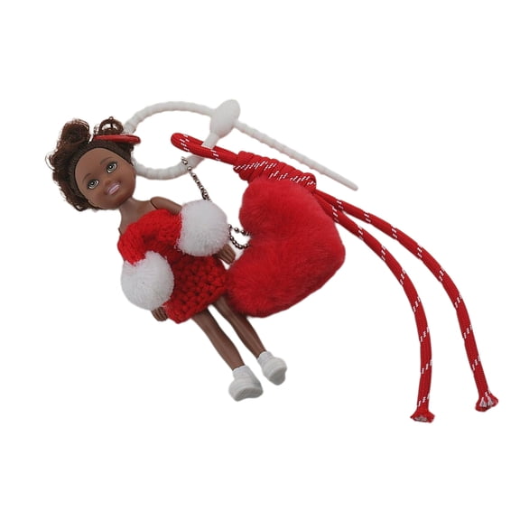 Curly Hair Dolls and Heart Pendant Keychain Fashionable Braided Rope Key Accessory Backpack Ornament Gift for Friend