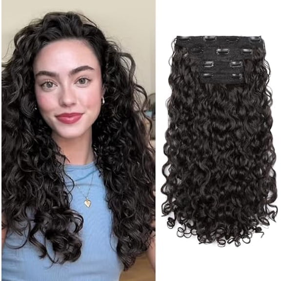 Curly Hair Extensions - 4 count 18" GoGo Curly Clip in Hair Extensions  Super Protein Hairpieces with Invisible Lace Weft Silky Soft  Look for Women - Black Brown