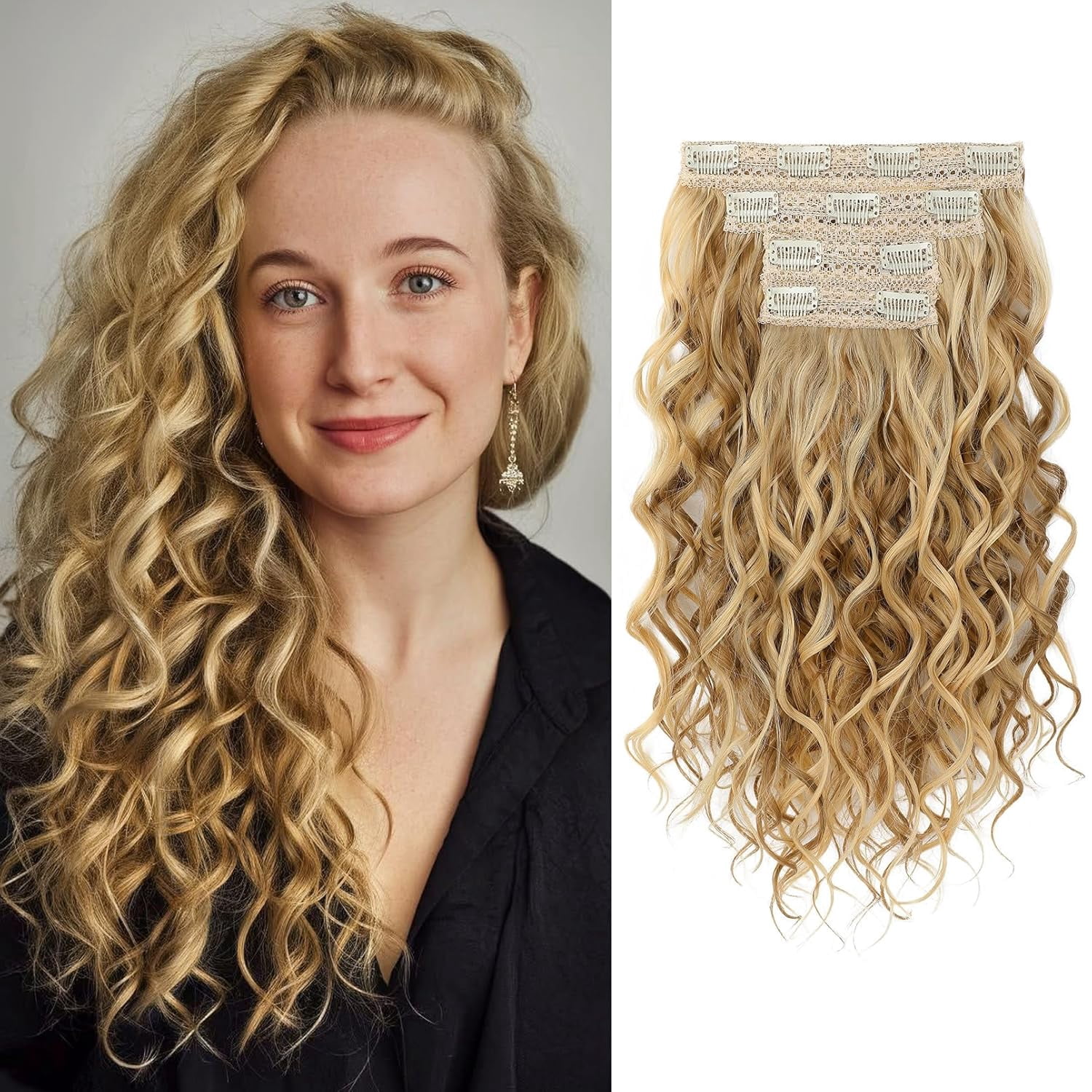 4PCS 16in Clip-In Curly Hair Extensions, Vegan Fiber, Tangle-Free REECHO Curly Hair Extensions, 4PCS 16 inch Clip in Hair  main image 2