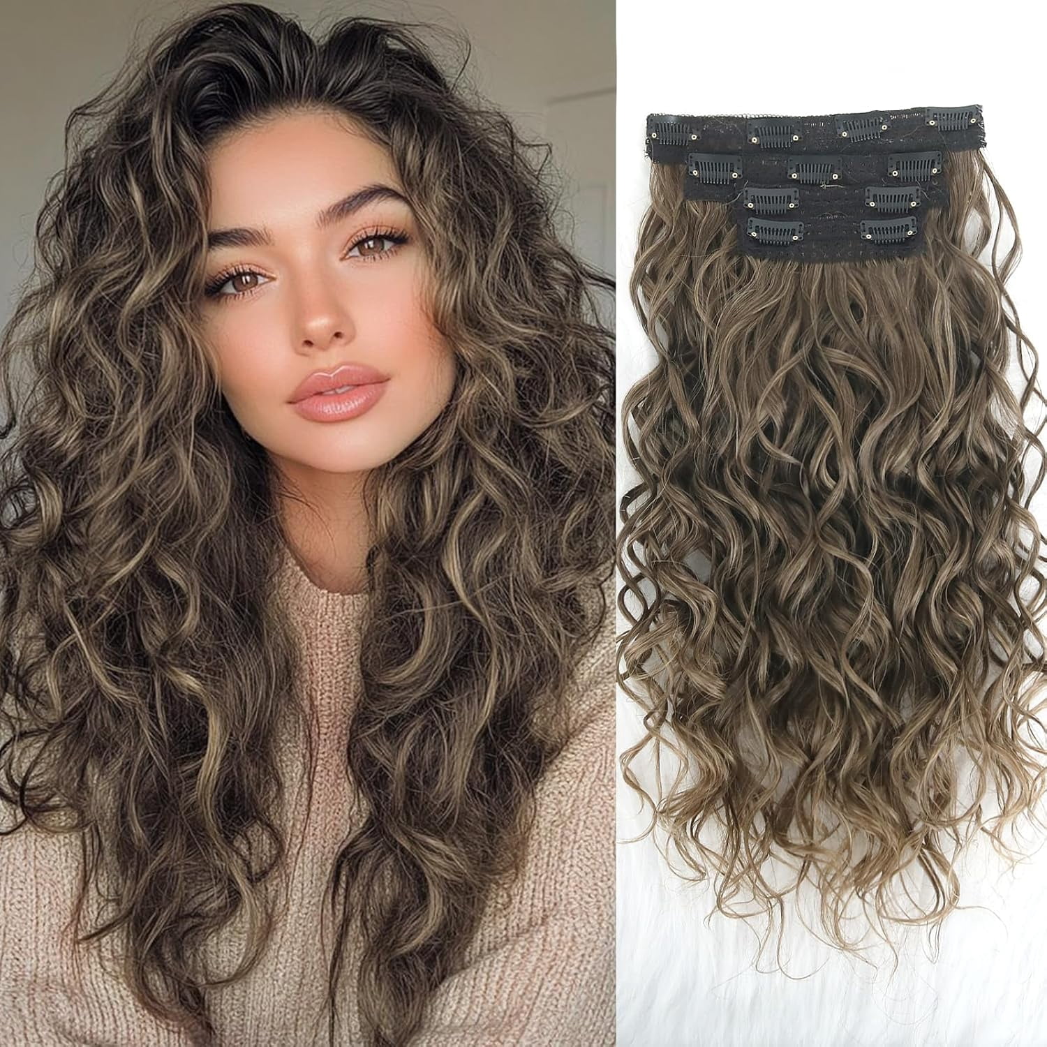 Curly Hair Extensions, 4PCS 16 inch Clip in Hair Extensions Short Curly ...
