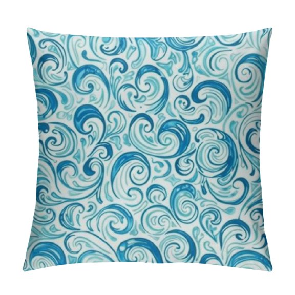 Curly Hair Throw Pillow Cushion CaseCurly Waves Doodle Abstract Ocean Colored Swirls Spiraling Lines Pattern, Modern Accent Double-Sided Digital Printing,, Aqua White