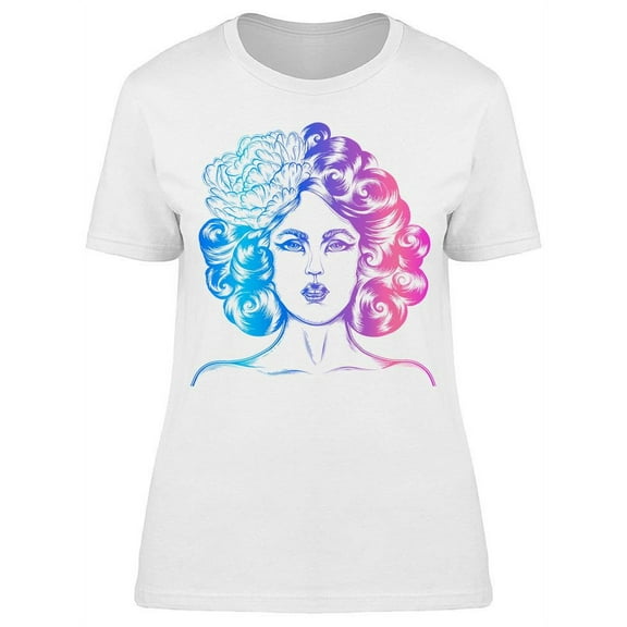 Curly Hairstyle Woman Sketch T-Shirt Women -Image by Shutterstock, Female 3X-Large