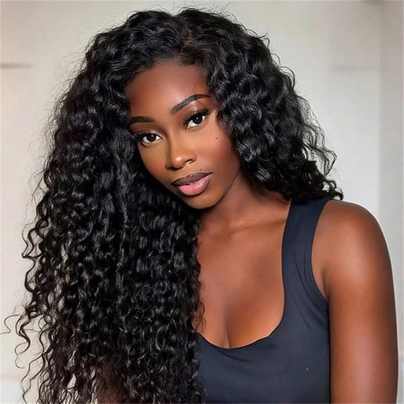 Curly Half Wig Human Hair 180% Density Deep Wave Glueless Wigs Upgrade 3 In 1 Wigs Beginner Friendly Seamless Flip Over Drawstring Curly Wig Ready to Go Headband Wig Natural Black Color 24 Inch