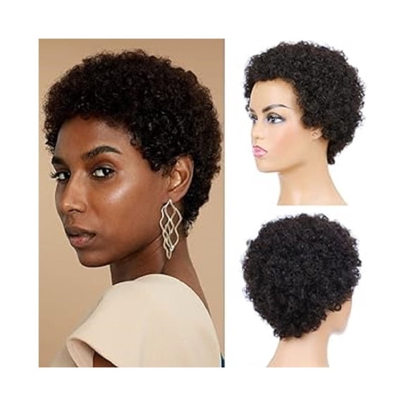 Curly Human Hair Wig Short Pixie Curly Human Hair Wigs Full Machine Made Fluffy