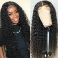 thumbnail image 1 of Curly Lace Front Wig Human Hair Wigs for Black Women HD Lace Front Wigs Human Hair Pre Plucked 180% Density 4x4 Lace Closure Wigs Long Curly Wig Natural Black Color(22 Inch), 1 of 7