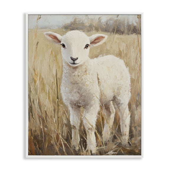 Stupell Industries Curly Lamb in Grassy Field White Framed Giclee Art, design by Petal Prints Design