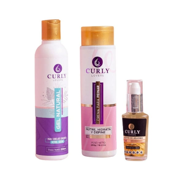 Curly Lovers Crema Para Peinar, Curly Lovers Gel Natural para Cabello Grueso y Curly Lovers Aceite de Jojoba - Curly Lover Afro Kit Melena Definida (Cabello Grueso) (3 pack)