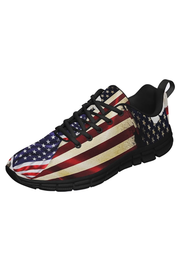 Curly Maltese American Flag Patriot Running Shoes Sneakers Mesh Black Size 8