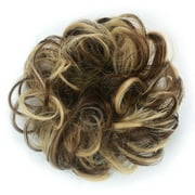LINRONG Curly Messy Ponytail Scrunchie Hair Piece Hairpiece Updo Elastic Hair Bun Chignon DARK BROWN&GOLDEN