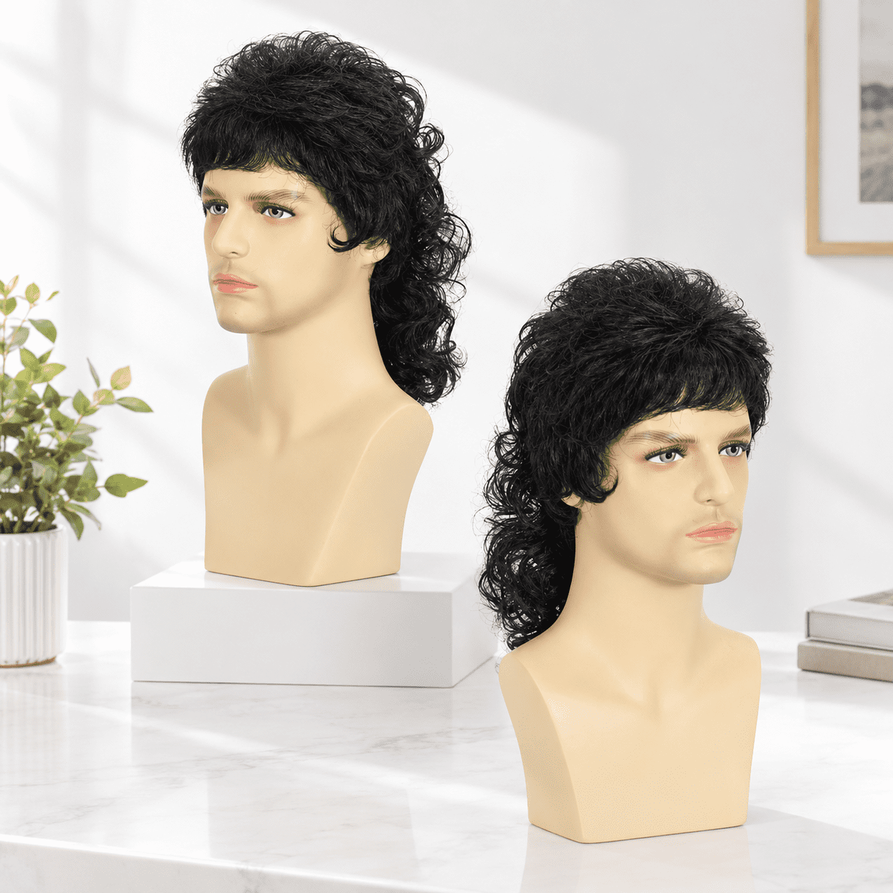 Men's Rocker Image Curly Mullet Wig Black Men Wigs 80s Male Costumes Punk Rocker - Walmart.com