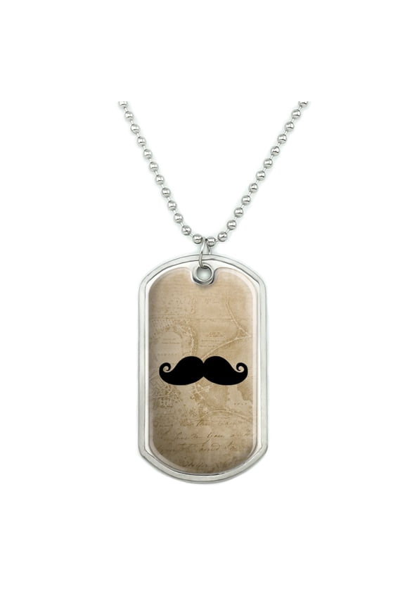 Curly Mustache Military Dog Tag Pendant Necklace with Chain