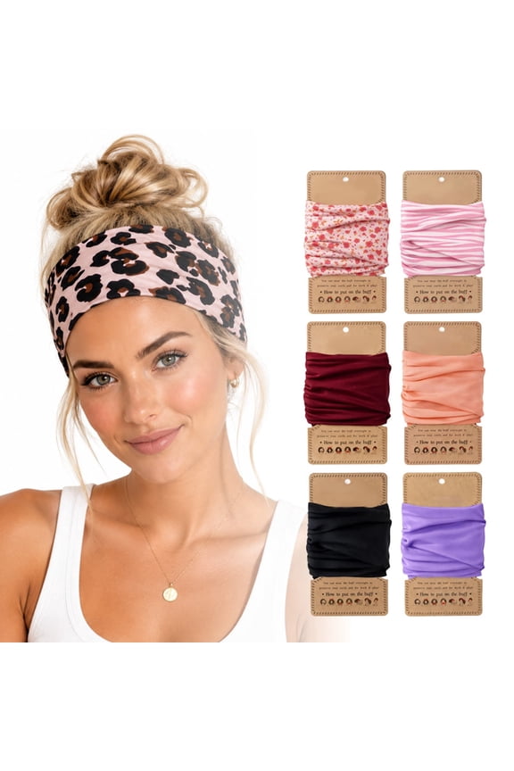 Curly Pineapple Headband — Wide Headband for Adults — Elastic, Non-Slip Bohemian-Style Headband for Curly Hair — Soft Fabric Yoga and Workout Headband(Leopard print)
