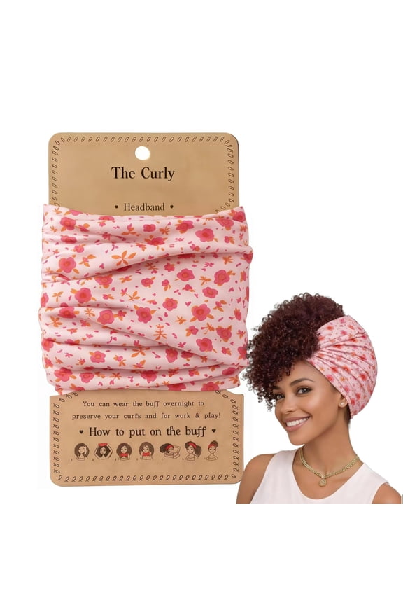Curly Pineapple Headband for Women, Extra Wide Stretchy Anti-Frizz Sleep Scarf, Soft Breathable Night Hair Wrap for Thick Curly Coily Natural Hair, Pineapple Method Hair Accessory