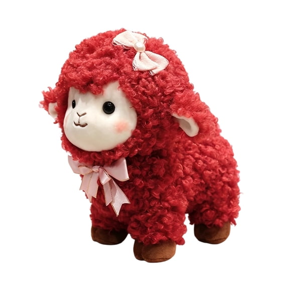 Curly Sheep Plush Doll with Bow, Soft Stuffed Lamb Figure Toy for Tabletop Home Decor Gift