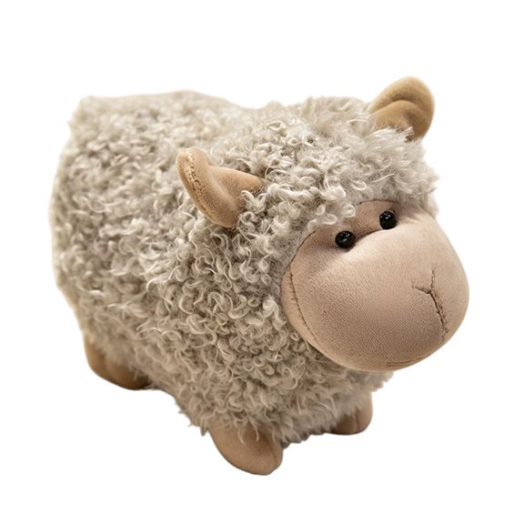 Curly Sheep Plush Pillow, Rounded Lamb Doll, Snout Detail and Small Legs on an Animal Cushion for Children's Gifts, 9.06 x 7.09 Inch Polyester Figure for Bedroom and Collection Display