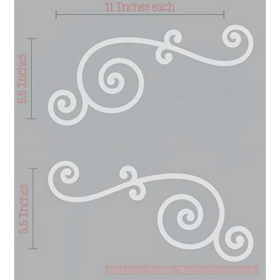 Curly Swirls 2pc Wall Art Decals Vinyl Stickers Home Décor 11x5.5-inch Light Gray