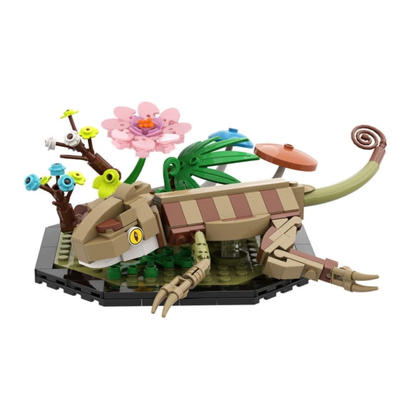 Curly Tailed Sand Lizard Building Block Set, 234Pcs Desert Reptile Model with Botanical Garden Base, Creative Desk Decor Gift