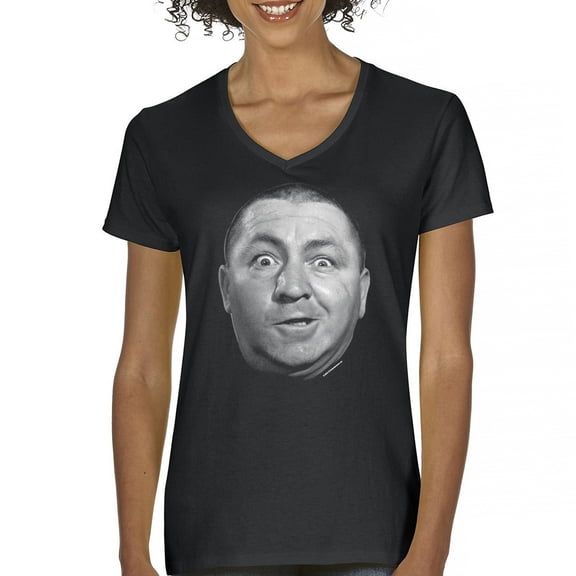 Curly The Three Stooges Women's V-Neck T-shirt Funny 3 Wise Guys Retro Comedy Classic American Legends Moe Larry Shemp Tee