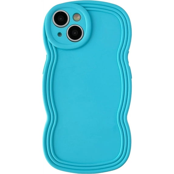 Curly Wave Frame Solid Color Soft Compatible with iPhone Case (Blue,iPhone 13)
