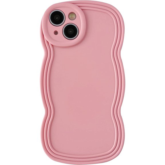 Curly Wave Frame Solid Color Soft Compatible with iPhone Case (Pink,iPhone Xs Max)