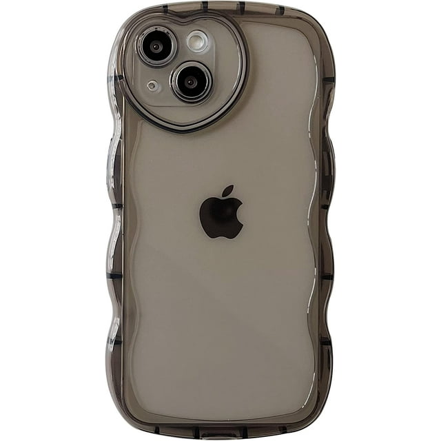 Curly Wave Shape Love Heart Camera Lens Protection Clear Soft Compatible with iPhone Case (Black,iPhone 12)