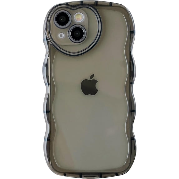 Curly Wave Shape Love Heart Camera Lens Protection Clear Soft Compatible with iPhone Case (Black,iPhone 14)