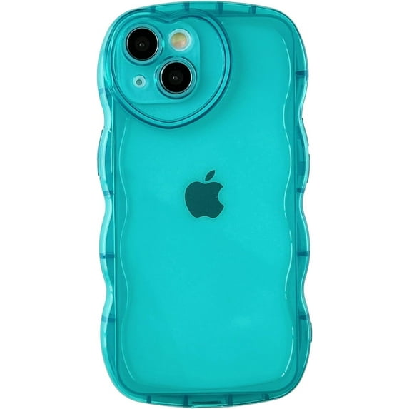 Curly Wave Shape Love Heart Camera Lens Protection Clear Soft Compatible with iPhone Case (Blue,iPhone 14 Plus)