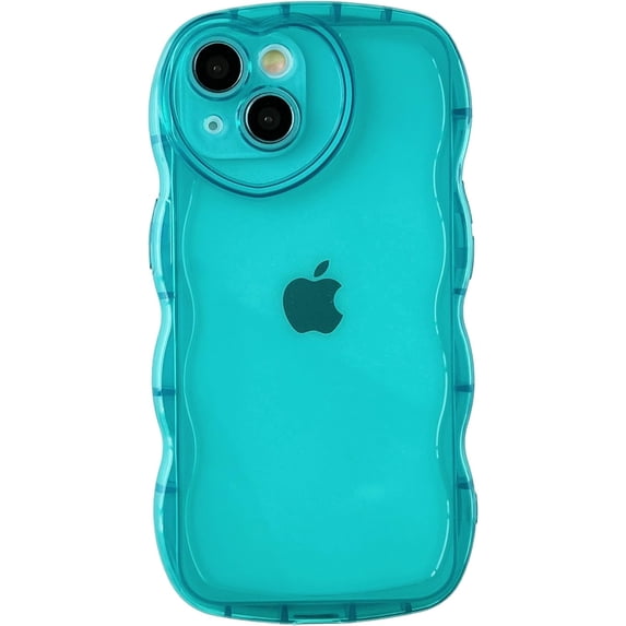 Curly Wave Shape Love Heart Camera Lens Protection Clear Soft Compatible with iPhone Case (Blue,iPhone X/Xs)