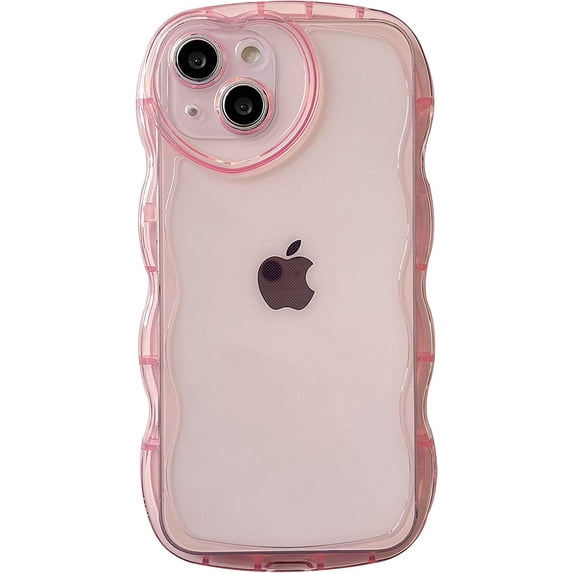 Curly Wave Shape Love Heart Camera Lens Protection Clear Soft Compatible with iPhone Case (Pink,iPhone 13 Pro)